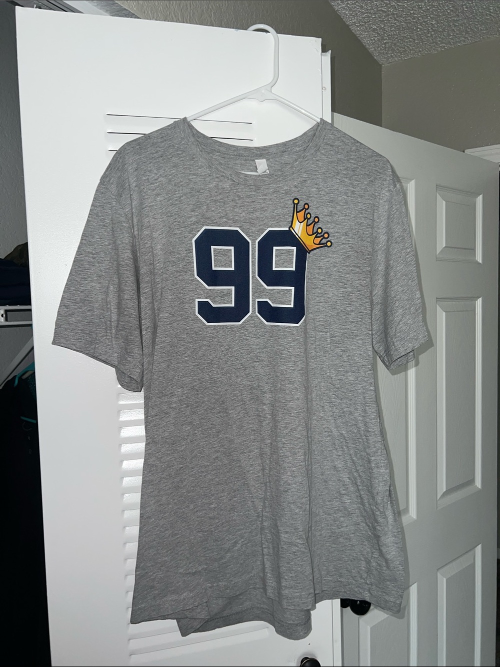 Heather Gray Short Sleeve Tee with Navy 99 and Gold Crown
